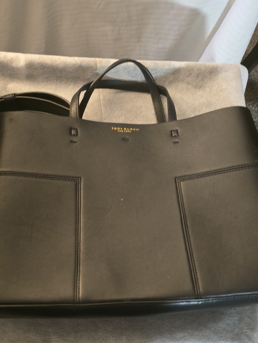 Tory Burch Black Leather Tote Briefcase